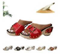 Sandali da donna con zeppa e cinturino borchiato, alla moda, con fibbia, sandali gladiatore, comodi, aperti e quadrati, Y2K, scarpe grosse, casual, eleganti e estive, Rosso, 37 EU