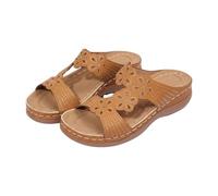 Sandali da donna con zeppa e fiori aperti sulla punta dei piedi, doppie cinghie, suola spessa, sandali estivi leggeri, Marrone, 40.5 EU