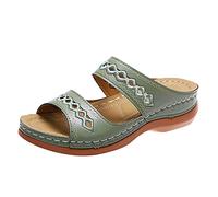 Sandali da donna con zeppa e plateau, con cinturino largo, scarpe estive da donna, aperte sulla punta, con supporto per arco plantare, ortopediche, senza schienale, suola spessa, Verde, 39.5 EU