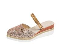 Sandali da donna con zeppa e plateau, con punta chiusa, con paillettes, comodi e alla moda, antiscivolo, con suola spessa, sandali a punta per l'estate casual, Oro, 39 EU