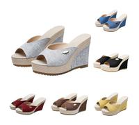 Sandali da donna con zeppa e plateau, con tacco espadrillas senza lacci, casual, comodi, aperti sul davanti, tacco alto, plantare morbido, vacanze estive, bohémien, scarpe da spiaggia, Cenere Chiaro