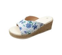 Sandali da donna con zeppa e plateau, in tela, senza lacci, punta aperta, per estate, spiaggia, vacanze, blu cielo, 38.5 EU