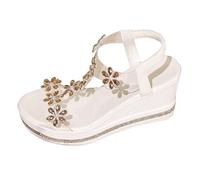 Sandali da donna con zeppa e plateau, sandali con strass, traspiranti, antiscivolo, con cinturino elastico alla caviglia, cinturino trasparente, comodi sandali estivi plantari, per appuntamenti e