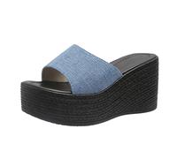 Sandali da donna con zeppa e plateau, sandali estivi alla moda, con punta aperta, comodi, antiscivolo, classici, casual, senza lacci, eleganti, con fondo spesso, per esterni e interni, blu cielo, 40.5