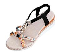 Sandali da donna con zeppa e plateau, supporto per arco plantare, comodi, con chiusura a gancio e anello, per fascite plantare, sandali casual estivi da donna, Nero , 38 EU