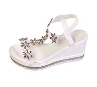 Sandali da donna con zeppa e plateau, supporto per arco plantare, scarpe estive con cinturino elastico sul tallone con strass, larghe, morbide, comode, ortopediche, casual, per passeggiate all'aperto