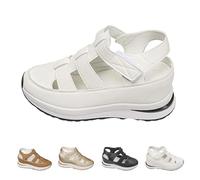 Sandali da donna con zeppa e plateau, traspiranti, con plateau, sandali estivi con plateau da donna, sandali chiusi con cinturino regolabile, bianco, 37 EU