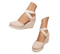 Sandali da donna con zeppa e punta chiusa, sandali alla moda romana con tacco medio, cinturino elastico alla caviglia, scarpe casual estive da fuga classica, calzature eleganti classiche e versatili
