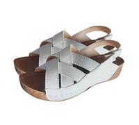 Sandali da donna con zeppa e supporto per arco plantare, comodi, con chiusura a gancio e anello, per fascite plantare, sandali estivi casual da donna, Grigio, 36.5 EU x-stretta