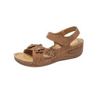 Sandali da donna con zeppa e supporto per arco plantare, comodi, con chiusura a gancio e anello, per fascite plantare, sandali casual estivi da donna, Marrone, 37 EU