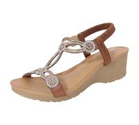 Sandali da donna con zeppa e supporto per arco plantare, comodi, con chiusura a gancio e anello, per fascite plantare, sandali casual estivi da donna, bronzo, 36.5 EU