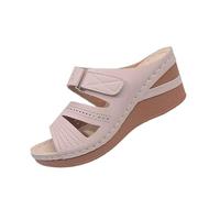 Sandali da donna con zeppa e zeppa, casual, estivi, aperti sulla punta, con cinturino regolabile, scarpe da passeggio perforate per le vacanze, bianco, 40 EU