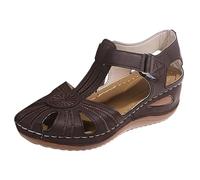Sandali da donna con zeppa, eleganti e confortevoli, sandali con zeppa cava, fibbia regolabile, leggeri, per il tempo libero, da spiaggia, antiscivolo, sandali estivi, marrone, 35 EU