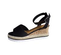Sandali da donna con zeppa, eleganti, estivi, da spiaggia, con plateau a doppio strato, scarpe per il tempo libero, piedi larghi, suola morbida, sandali da spiaggia, Nero , 36 EU