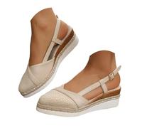 Sandali da donna con zeppa estiva da donna, eleganti, in patchwork tessuto, comodi, suola morbida e punta aperta. Confortevole punta aperta da spiaggia,Scarpa Zeppe Comfort Nuda, bianco, 37 EU