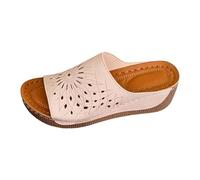 Sandali da donna con zeppa floreale ritagliata estiva, punta aperta, piattaforma, scarpe casual comode leggere per tutti i giorni, Beige, 38.5 EU
