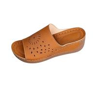Sandali da donna con zeppa floreale ritagliata estiva, punta aperta, piattaforma, scarpe casual comode leggere per tutti i giorni, Marrone, 38 EU