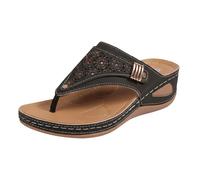 Sandali da donna con zeppa impreziositi con strass, pantofole estive con plateau, comode scarpe da spiaggia, Nero , 39.5 EU