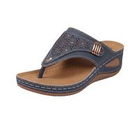 Sandali da donna con zeppa impreziositi con strass, pantofole estive con plateau, comode scarpe da spiaggia, Blu, 36.5 EU