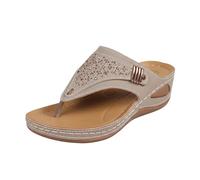 Sandali da donna con zeppa impreziositi con strass, pantofole estive con plateau, comode scarpe da spiaggia, Grigio, 37.5 EU