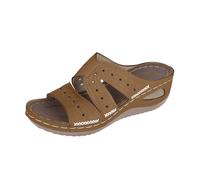Sandali da donna con zeppa, in pelle, con supporto per l'arco plantare, sandali larghi per la spiaggia, scarpe estive per giardino, shopping e brevi passeggiate in città, marrone, 41 EU
