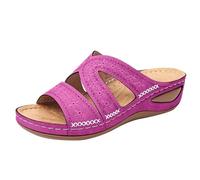 Sandali da donna con zeppa, in pelle, con supporto per l'arco plantare, sandali larghi per la spiaggia, scarpe estive per giardino, shopping e brevi passeggiate in città, Lilla, 36 EU