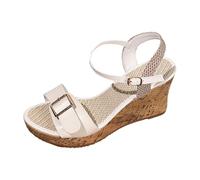 Sandali da donna con zeppa in pelle, sandali con tacco alto alla moda, sandali eleganti con plateau, scarpe sexy aperte, scarpe estive da vacanza, vestibilità larga, scarpe con punta aperta, taglia 4