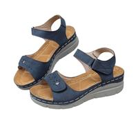 Sandali da donna con zeppa in pelle tinta unita, sandali larghi con plateau e supporto per arco plantare, scarpe casual romane, scarpe estive da passeggio comode, scarpe sportive traspiranti, taglia 4