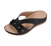 Sandali da donna con zeppa, in pelle, ultra comode, leggere, traspiranti, con supporto per l'arco, sandali aperti, scarpe con tacco adattabili, estive e spiaggia, Nero , 38 EU