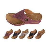 Sandali da donna con zeppa, infradito estivi, comodi infradito ortopedici, eleganti sandali piatti, per l'estate e la spiaggia, aperti, Colore: rosso, 35