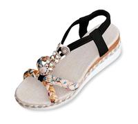 Sandali da donna con zeppa intrecciata, punta rotonda, elastico per giornate di sole, profilo obliquo, suola spessa, comodi per passeggiate, look casual leggeri