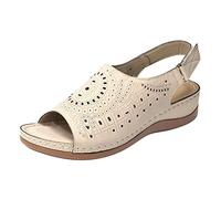 Sandali da donna con zeppa nera, con plateau da donna, beige, antiscivolo, con dita dei piedi, traspiranti, con zeppa, con fibbia, per il tempo libero, beige., 40 EU