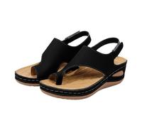 Sandali da donna con zeppa nera, stile retrò, con anello per dita dei piedi, scarpe aperte alla caviglia, per l'estate e tutti i giorni, per viaggi e passeggiate, Nero , 39.5 EU