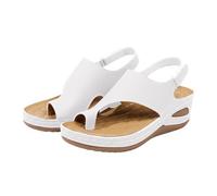 Sandali da donna con zeppa nera, stile retrò, con anello per dita dei piedi, scarpe aperte alla caviglia, per l'estate e tutti i giorni, per viaggi e passeggiate, bianco, 40.5 EU