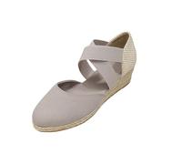 Sandali da donna con zeppa, punta chiusa, con cinghie incrociate elastiche, piattaforma bassa, suola in iuta, scarpe estive per le vacanze, Grigio, 38 EU