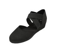 Sandali da donna con zeppa, punta chiusa, con cinghie incrociate elastiche, piattaforma bassa, suola in iuta, scarpe estive per le vacanze, Nero , 39 EU