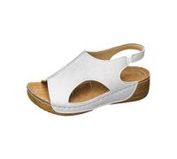 Sandali da donna con zeppa ritagliata regolabile slingback casual Peep Toe scarpe, Argento, 39.5 EU