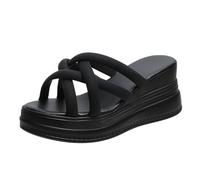 Sandali da donna con zeppa, sandali aperti con zeppa, sandali con cinturino a croce e suola morbida, traspiranti, Nero , 37 EU