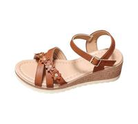 Sandali da donna con zeppa, sandali con plateau, eleganti e rotonde, con punta aperta, traspiranti, antiscivolo, con fibbia regolabile alla caviglia, comodi cuscini, scarpe estive per feste, Marrone