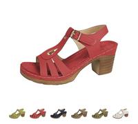 Sandali da donna con zeppa, sandali con tacco a zeppa, in morbida pelle, traspiranti, per il tempo libero, con fibbia regolabile, antiscivolo, da donna, Colore: rosso, 43 EU