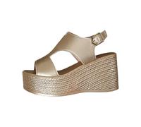 Sandali da donna con zeppa, sandali estivi, con punta aperta, per il tempo libero, traspiranti, con tacco a zeppa, comodi e antiscivolo, per attività all'aria aperta, con cinturino alla caviglia, gold