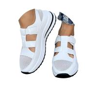 Sandali da donna con zeppa, scarpe da ginnastica estive in rete traspirante, con supporto per arco plantare, comode, casual, scarpe da ginnastica classiche con cinturino di chiusura al tatto