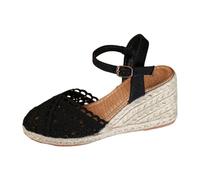 Sandali da donna con zeppa, scarpe da spiaggia da donna, taglia 35-42, sandali con zeppa in pizzo, scarpe da donna chiuse sul davanti, scarpe estive, per il tempo libero, con fibbia per cintura, tinta