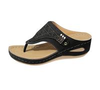 Sandali da donna con zeppa tagliati al laser, con finiture in metallo, pantofole estive con cuscino e plateau, scarpe casual da spiaggia, Nero , 39.5 EU