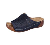 Sandali da donna con zeppa tagliati al laser, punta aperta, senza lacci, motivo floreale, stile casual, Blu, 38.5 EU