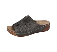 Sandali da donna con zeppa tagliati al laser, punta aperta, senza lacci, motivo floreale, stile casual, Grigio, 38.5 EU