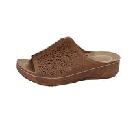 Sandali da donna con zeppa tagliati al laser, punta aperta, senza lacci, motivo floreale, stile casual, Marrone, 38 EU