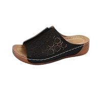 Sandali da donna con zeppa tagliati al laser, punta aperta, senza lacci, motivo floreale, stile casual, Nero , 37.5 EU