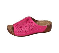 Sandali da donna con zeppa tagliati al laser, punta aperta, senza lacci, motivo floreale, stile casual, rosa, 37 EU