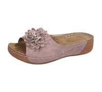 Sandali da donna con zeppe, comodi, da donna, eleganti e eleganti, sandali con fiore, con punta aperta nuda, piattaforma, stile vintage, scarpe casual per esterni nudi, rosa, 41 EU